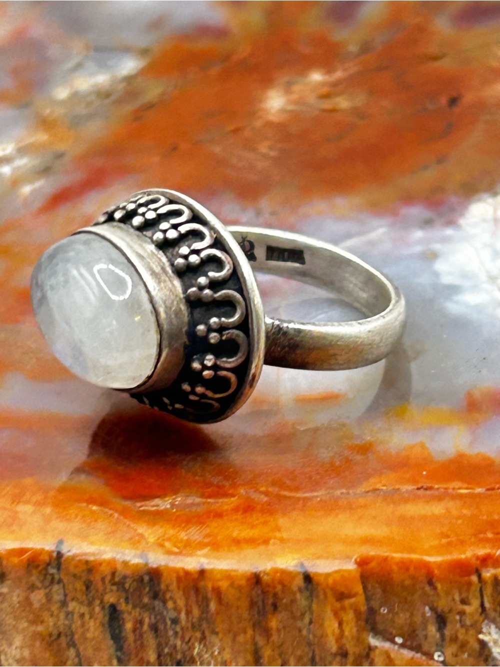 Vintage Flashy Moonstone Ring, Sterling Silver - Size 6